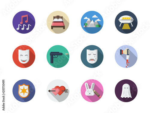 Obraz na płótnie Movie genres flat round color vector icons set w salonie