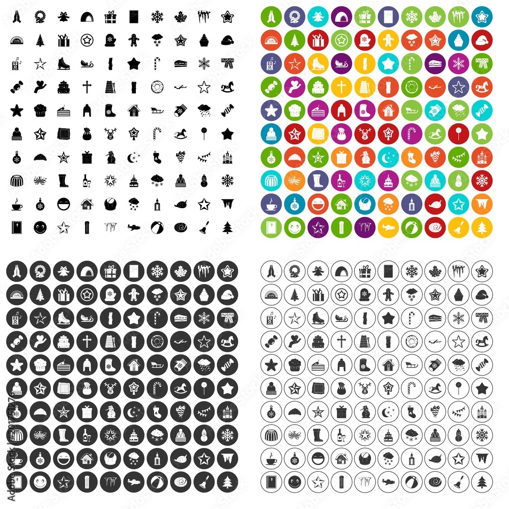 100 christmas icons set vector in 4 variant for any web design isolated on white 100 christmas icons set vector in 4 variant for any web design isolated on white