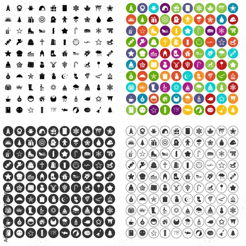 100 christmas icons set vector in 4 variant for any web design isolated on white