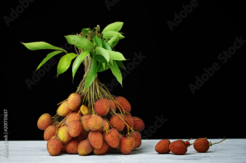 litchi, lichee, lychee, or lichi, Litchi  on black background