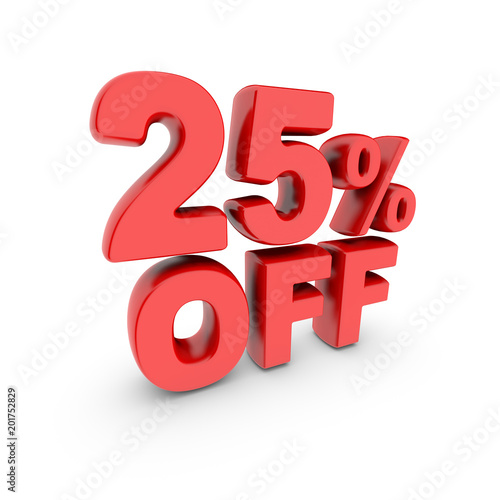 25 percent off promotion. Discount sign. Red text is isolated on white.