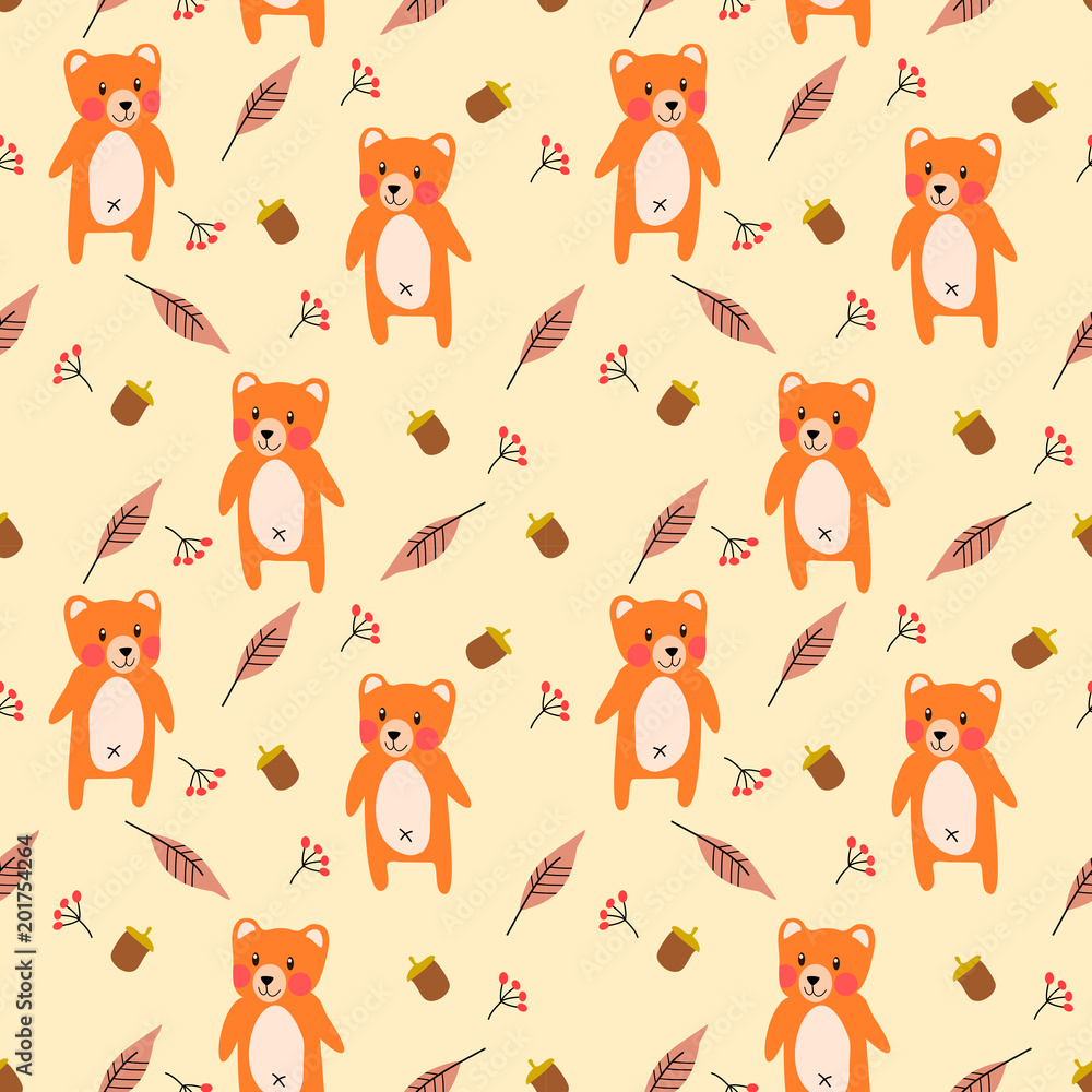 Obraz premium Cute bear seamless pattern vector. Lovely bear and tiny flower background.