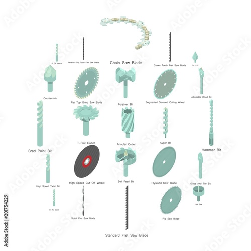 Drill nozzle icons set. Isometric illustration of 25 drill nozzle vector icons for web