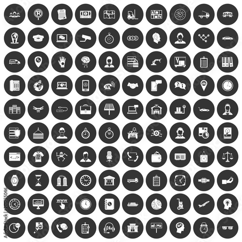 100 working hours icons set in simple style white on black circle color isolated on white background vector illustration