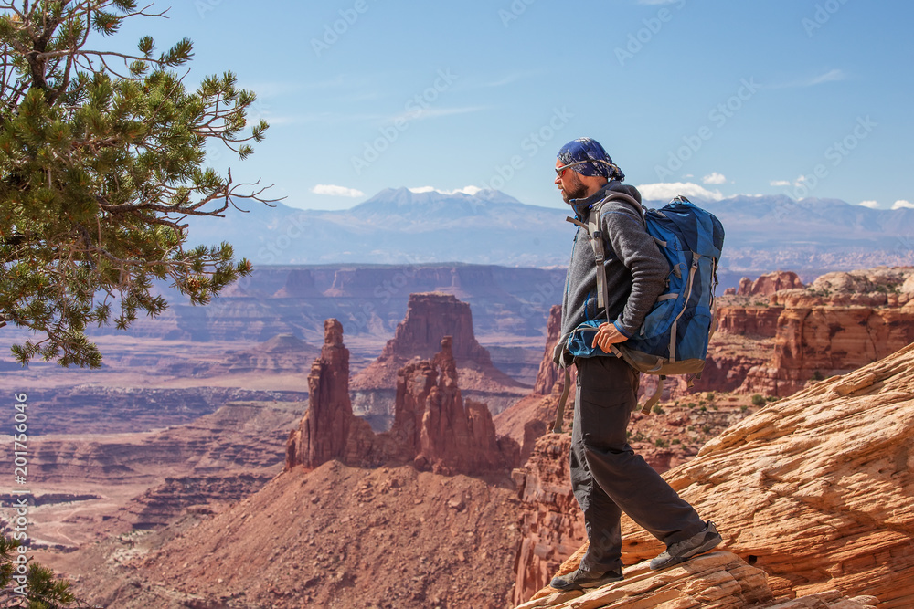 Hiker in Canyonlands National park in Utah, USA
