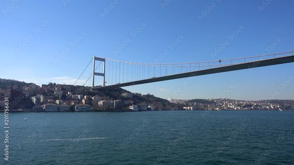 Slow motion video. Sailing along the shore of the Bosphorus by ferry. Slow motion video. Sailing along the shore of the Bosphorus by ferry.