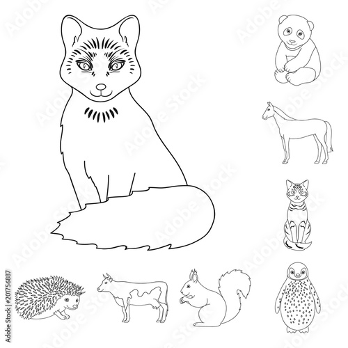 Realistic animals outline icons in set collection for design. Wild and domestic animals vector symbol stock web illustration.