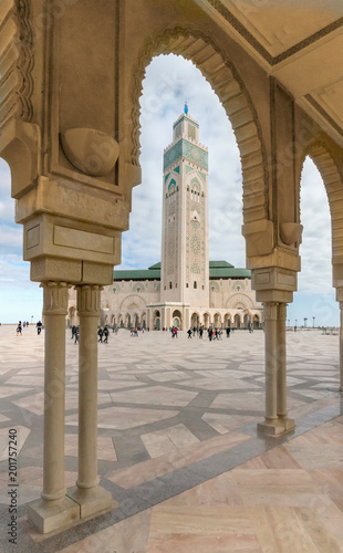 View  to Tower Mosque Hassan II in Casablanca from an arc