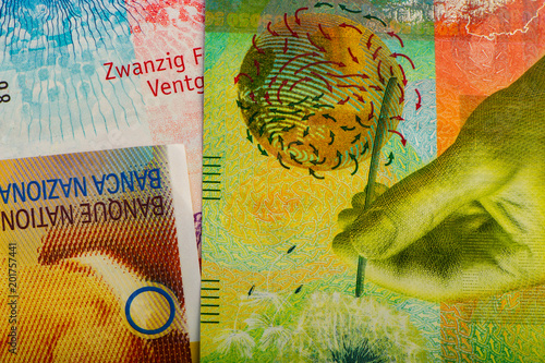Swiss cash banknotes.