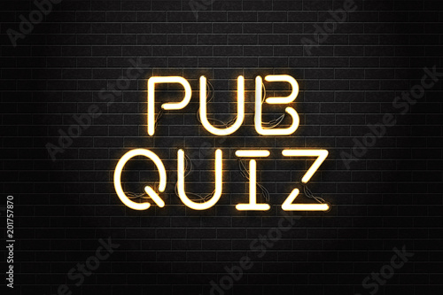 Vector realistic isolated neon sign of Pub Quiz lettering logo for decoration and covering on the wall background. photo
