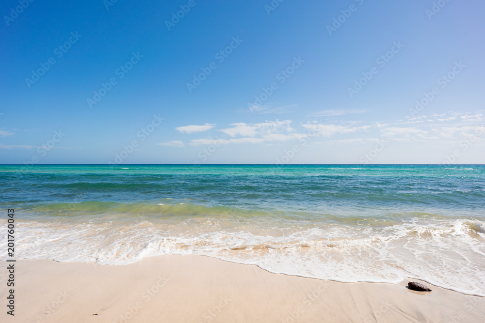 Fototapeta premium wave of blue ocean on sandy beach. Background.