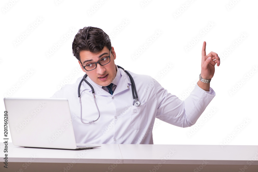 Doctor in telemediine mhealth concept on white Doctor in telemediine mhealth concept on white