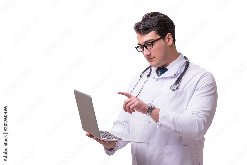 Doctor in telemediine mhealth concept on white Doctor in telemediine mhealth concept on white