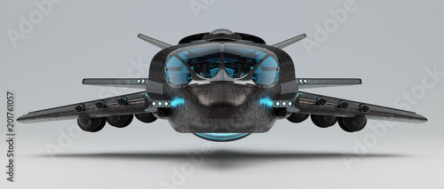 Fototapeta Naklejka Na Ścianę i Meble -  Futuristic spacecraft isolated on grey background 3D rendering