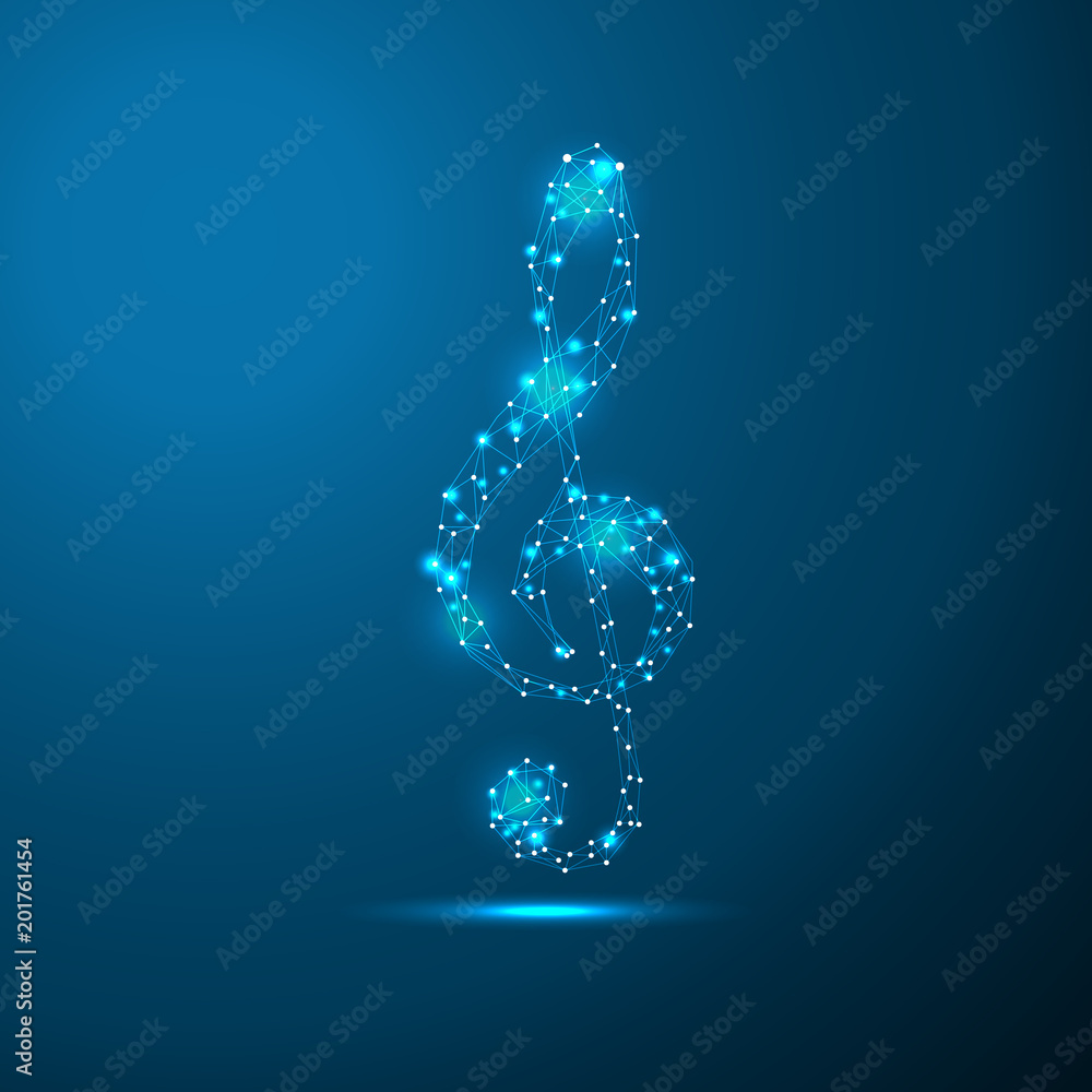 Treble clef connecting dots and lines. Thin line concept. Blue glow color background vector icon illustration Treble clef connecting dots and lines. Thin line concept. Blue glow color background vector icon illustration