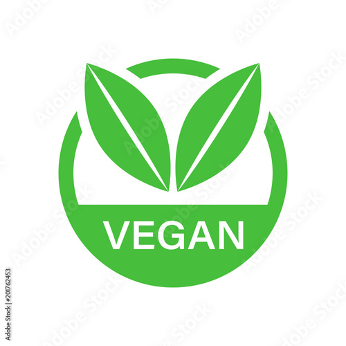 Vegan label badge vector icon in flat style. Vegetarian stamp illustration on white isolated background. Eco natural food concept.