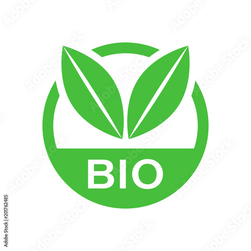 Bio label badge vector icon in flat style. Eco organic product stamp illustration on white isolated background. Eco natural food concept.