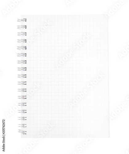 Spiral notebook isolated on white background. Top view.