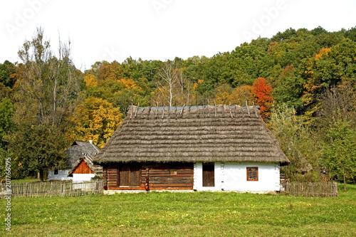 Old house in museum of folk architecture in Sanok. Subcarpathian voivodeship. Poland