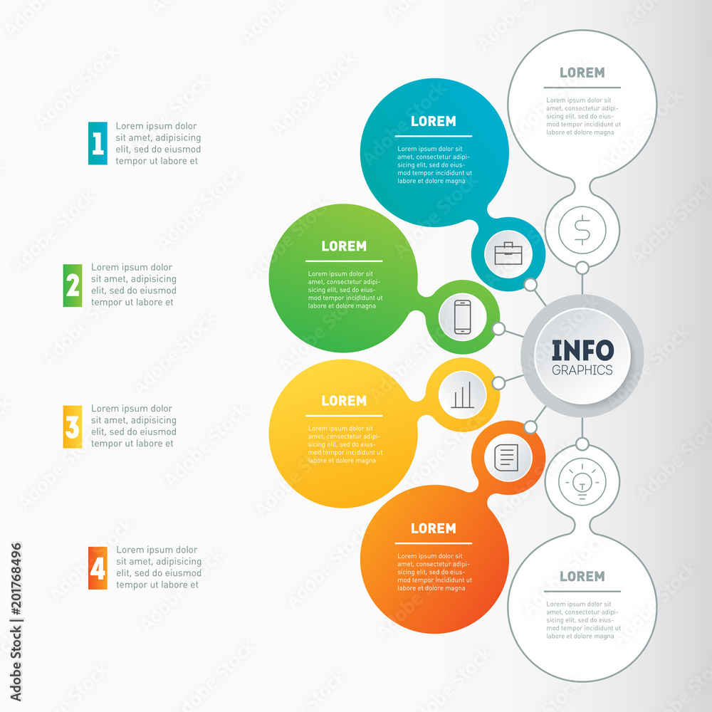 Infographic or Business presentation with 4 or 6 options. Web Template of a chart, mindmap or diagram Vector dynamic infographics or mind map of technology or education process.