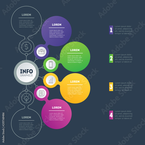 Infographic or Business presentation with 4 or 6 options. Vector dynamic infographics or mind map of technology or education process. Web Template of a chart, mindmap or diagram
