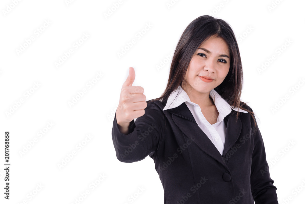 Confident Asian business woman showing thumb up Confident Asian business woman showing thumb up