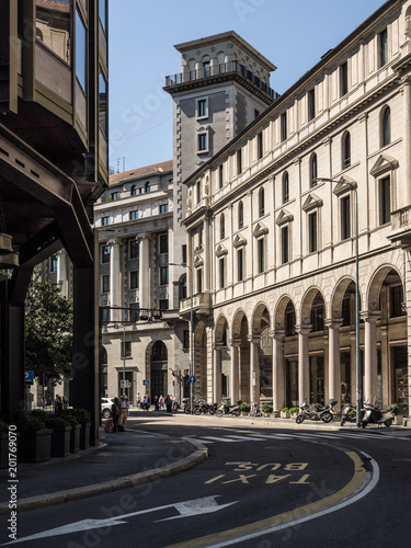 arcades in the elegant buildings of the center of Milan, Italy