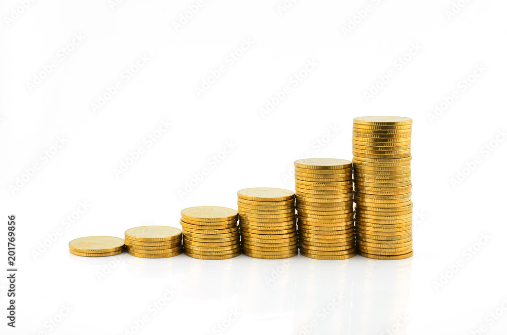 Golden coins stacks isolated on white background Golden coins stacks isolated on white background