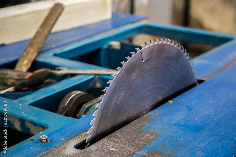 Circular saw blade of woodworking machine tool. Close-up view Circular saw blade of woodworking machine tool. Close-up view