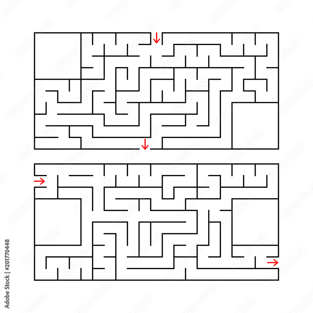 A set of two rectangular labyrinths. Simple flat vector illustration isolated on white background. With a place for your image.