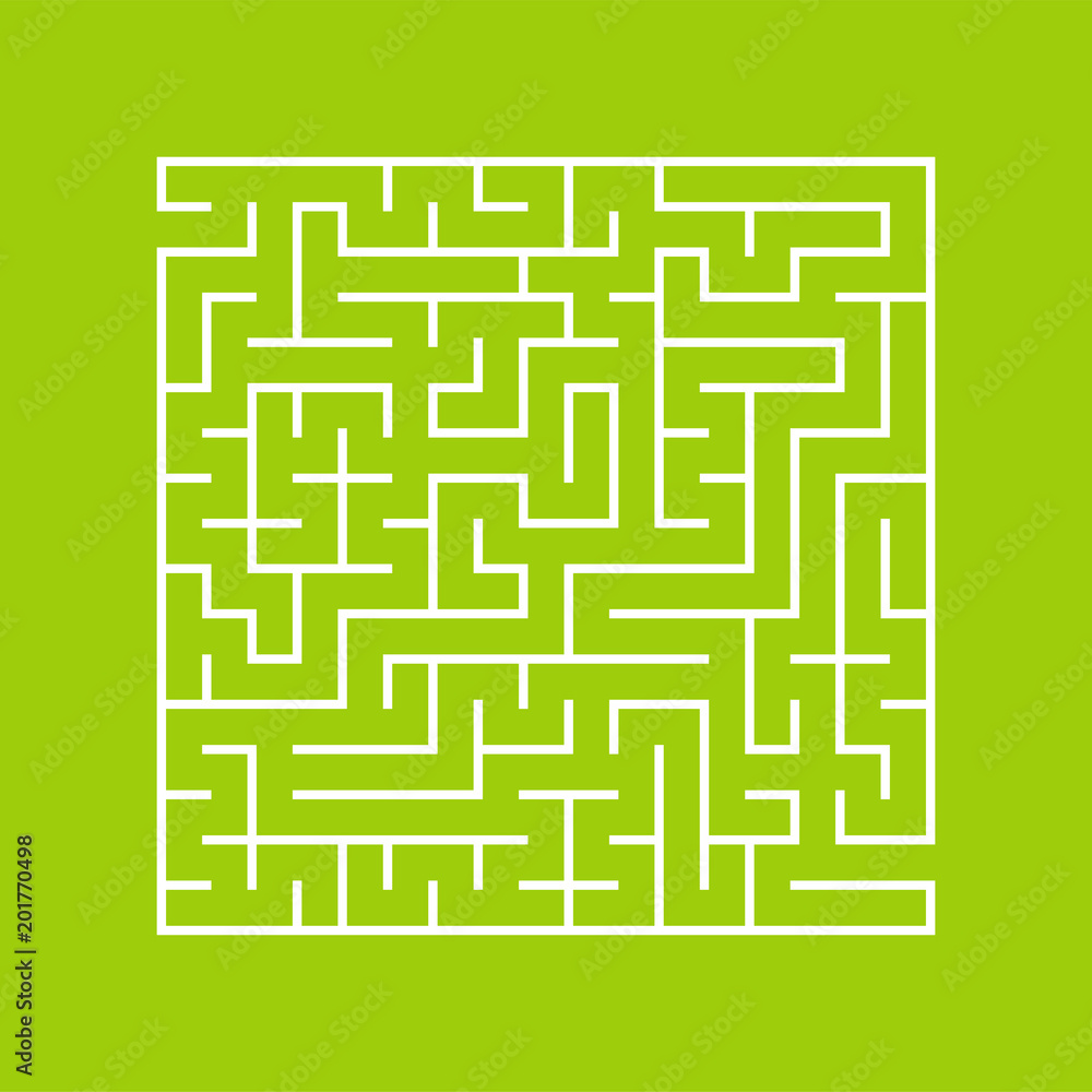 A square labyrinth with an entrance and an exit. A simple flat vector illustration isolated on a colored background.