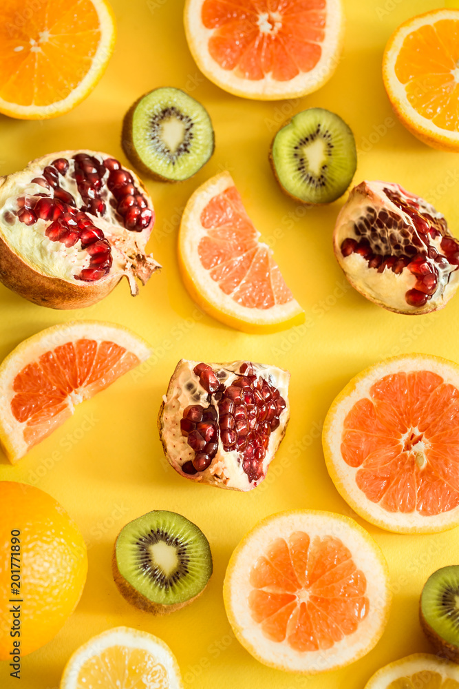 fruit on a yellow background fruit on a yellow background
