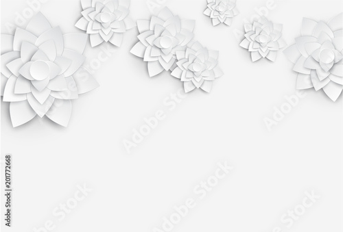 Paper art floral background. 3d flower, paper flowers, pastel color palette, botanical background, isolated clip art, bouquet, floral border