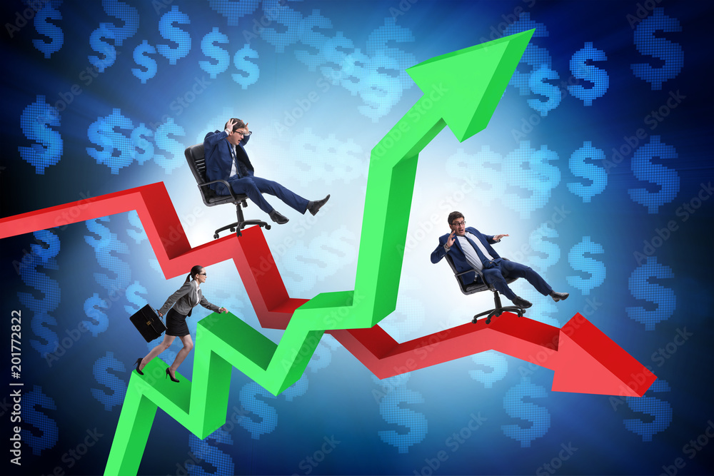Growth and decline concept with businessmen Growth and decline concept with businessmen