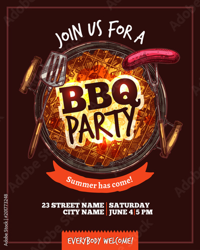 Bbq Barbecue Party Hand Drawn Poster