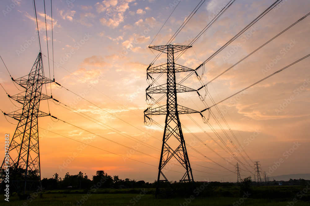 Fototapeta premium silhouette of high voltage electrical pole structure