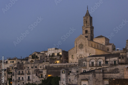 View at twilight of the historic Matera Cathedral