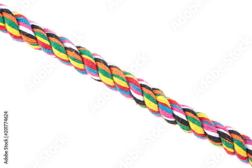 Colored cotton rope isolated on a white background
