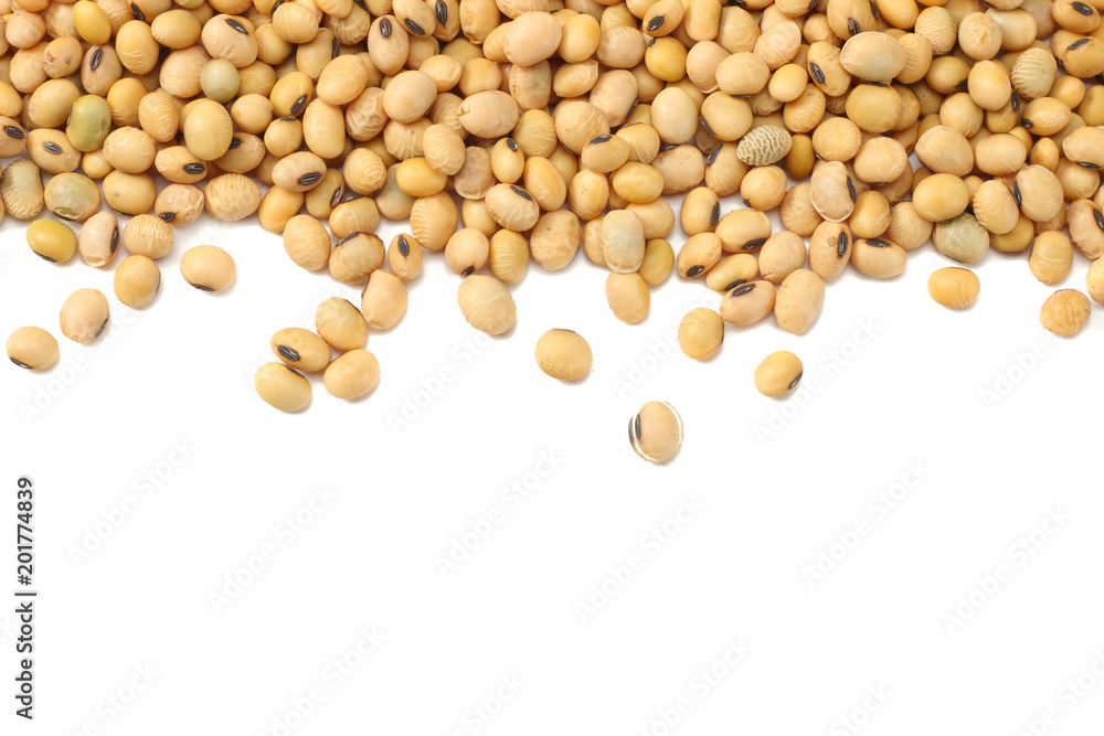 Soybeans isolated on white background. top view Soybeans isolated on white background. top view