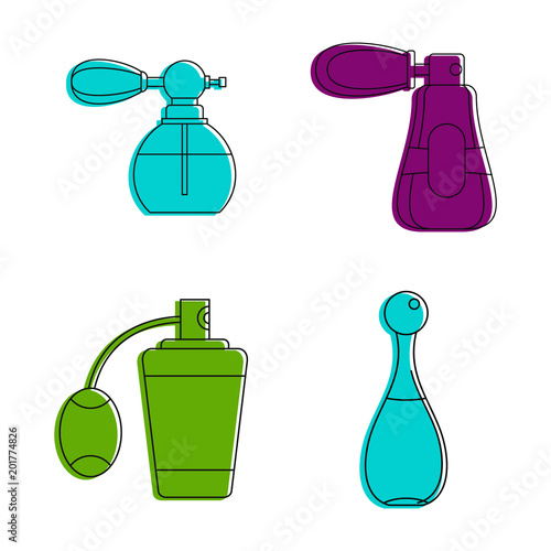 Old fashion perfume icon set. Color outline set of old fashion perfume vector icons for web design isolated on white background