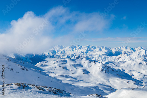 View from summit Cime de Caron (3200 m.) in Les Trois Vallees France, the Worlds largest skiing area. © umike_foto