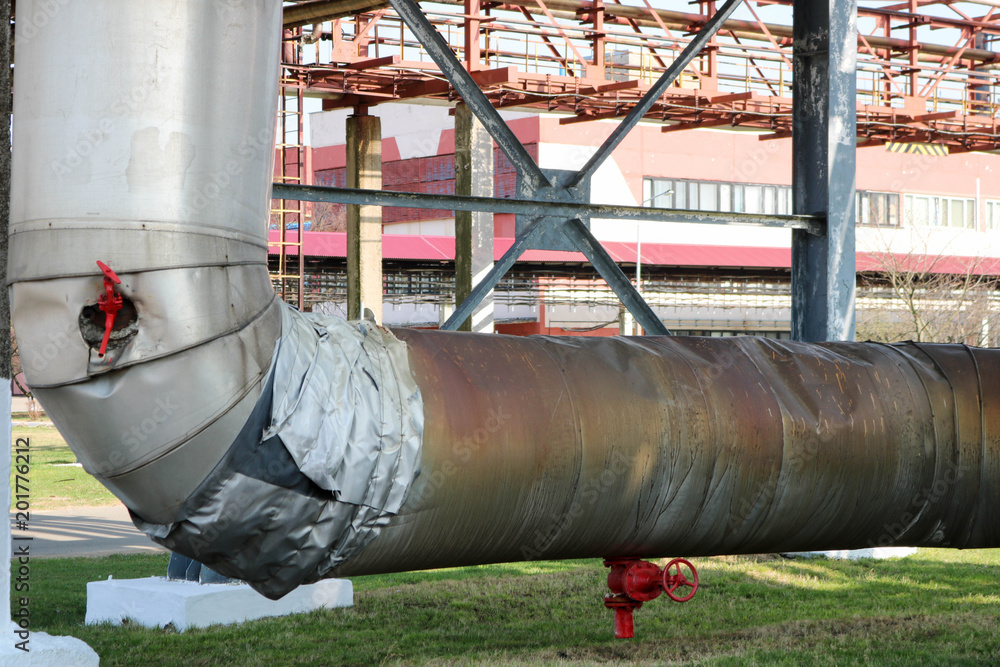 Pipeline estocad, large steam pipe in insulation made of fiberglass