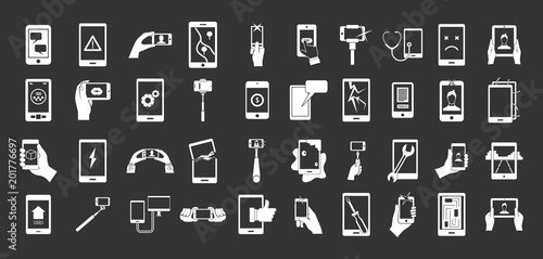 Smartphone icon set vector white isolated on grey background 