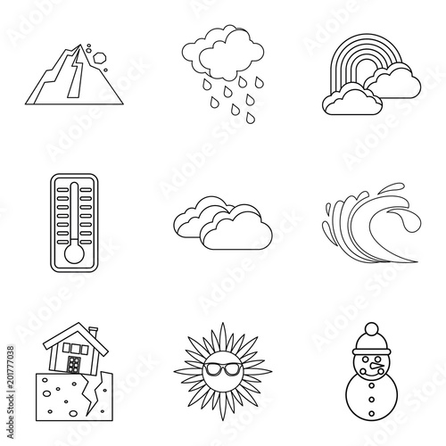 Weather watch icons set. Outline set of 9 weather watch vector icons for web isolated on white background