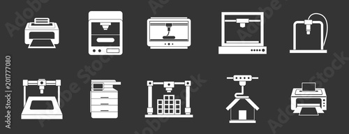 Printer icon set vector white isolated on grey background 