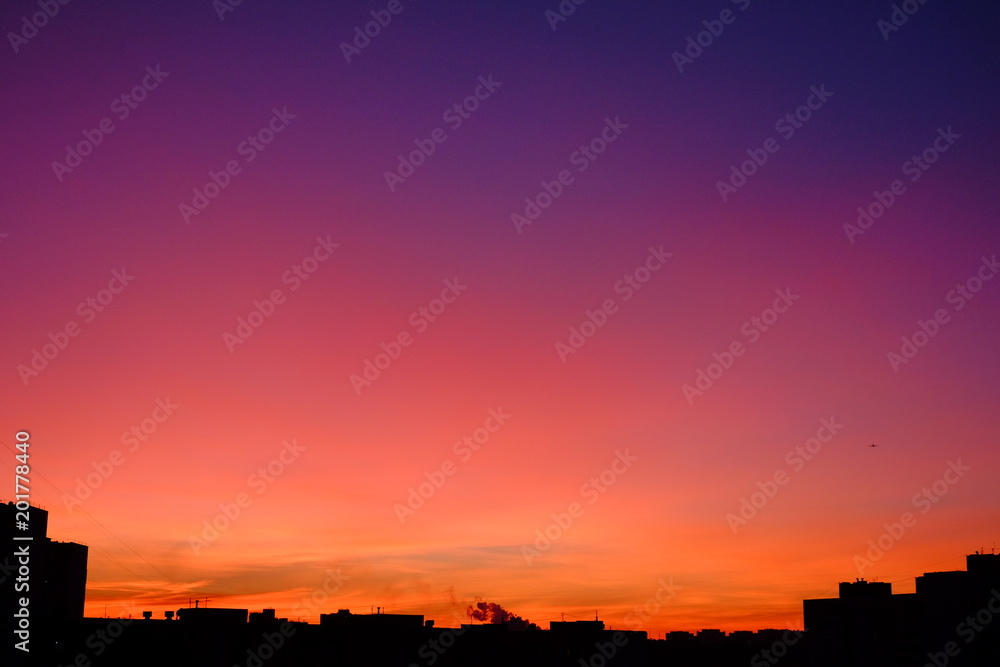 Colorful gradient skyline during sunset in the city Colorful gradient skyline during sunset in the city
