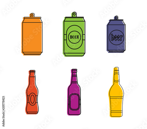 Beer icon set. Color outline set of beer vector icons for web design isolated on white background