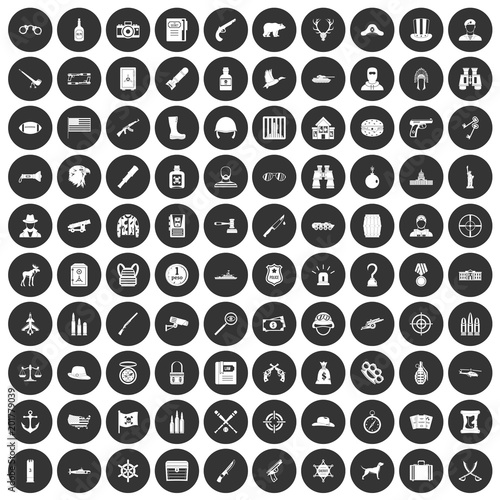 100 bullet icons set in simple style white on black circle color isolated on white background vector illustration