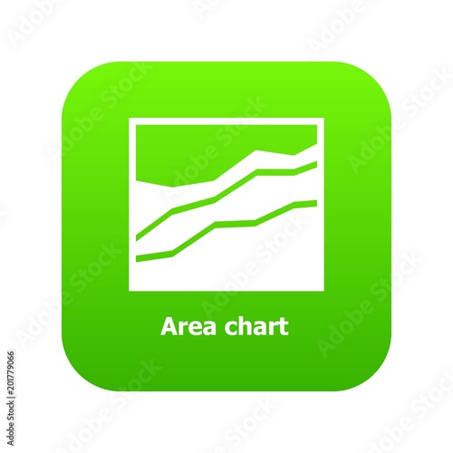 Area chart icon green vector isolated on white background photo