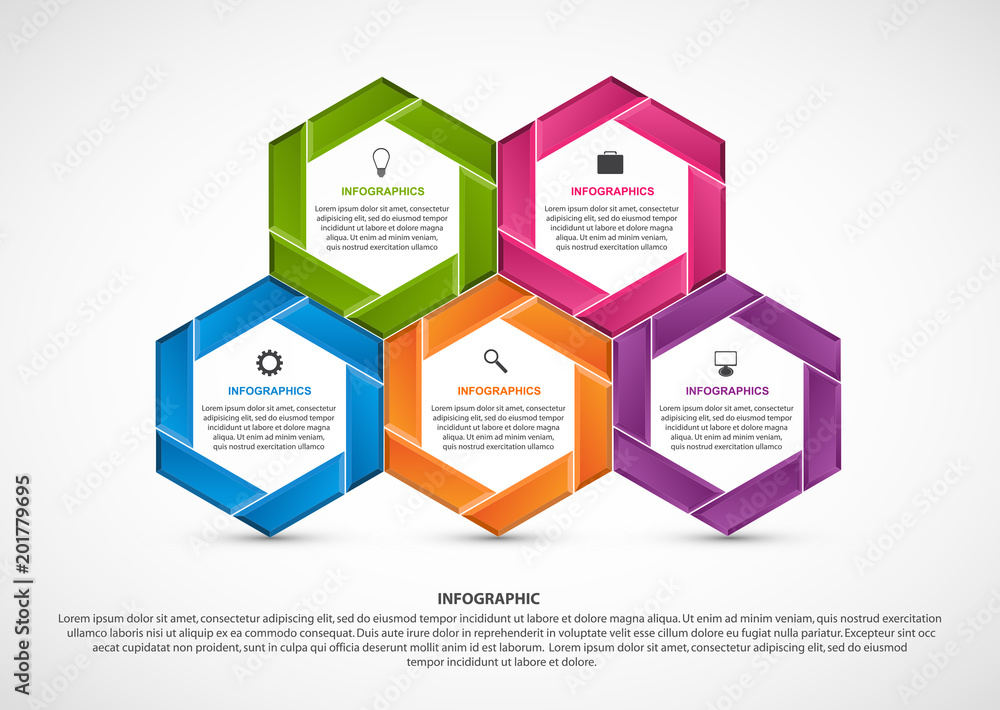 Hexagon options infographics template. Infographics for business presentations or information banner. Hexagon options infographics template. Infographics for business presentations or information banner.